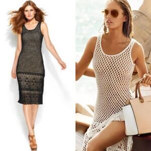 Michael Kors Sweater Midi Black Dress Sleeveless Crochet Size XS